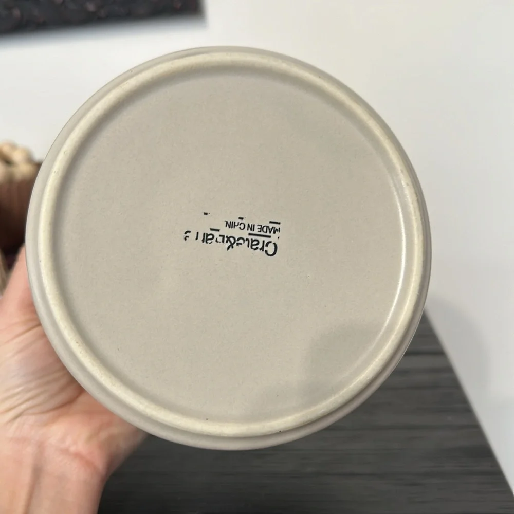 Crate & barrel ceramic canister with bamboo lid